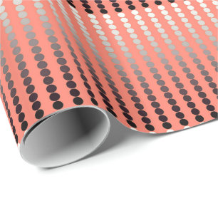 Papel De Presente Pontos de Satin - coral e pewter