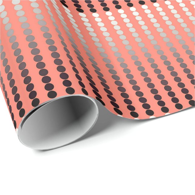 Papel De Presente Pontos de Satin - coral e pewter (Ponta do rolo)