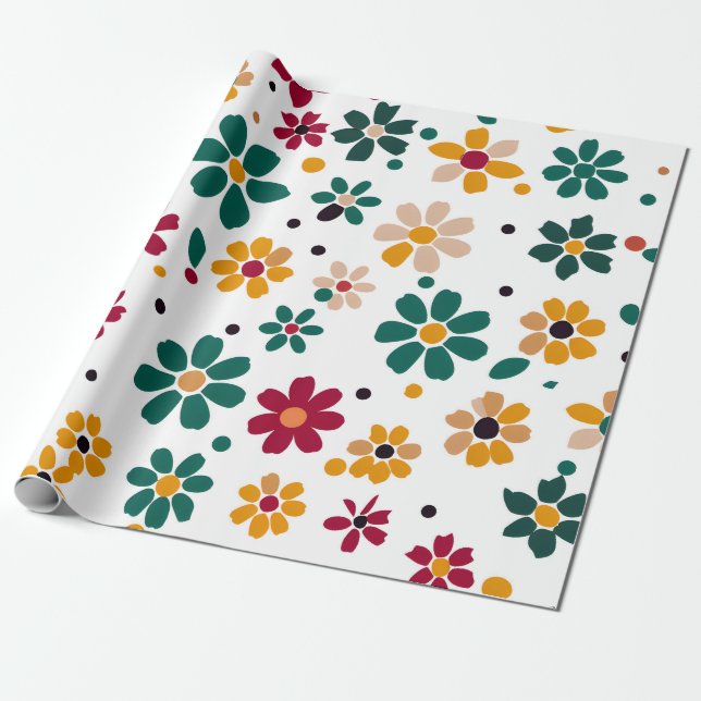 Papel De Presente Pontos Florais Whimsical (Desenrolado)