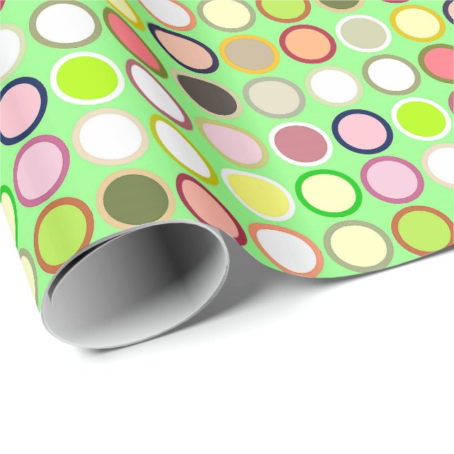 Papel De Presente Pontos modernos do meio século - limão com multi (Ponta do rolo)