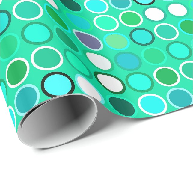 Papel De Presente Pontos Modernos do Século médio - tons de aqua (Ponta do rolo)