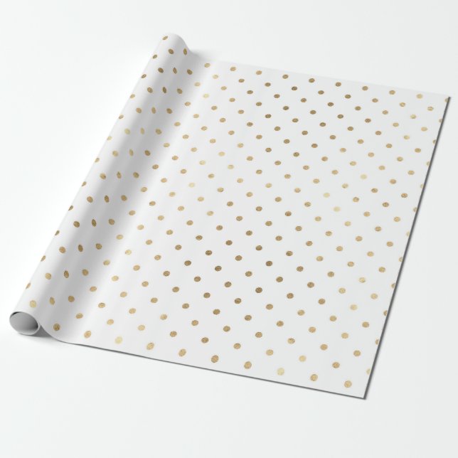 Papel De Presente Pontos pequenos do Ouro branco clássico Polka (Desenrolado)
