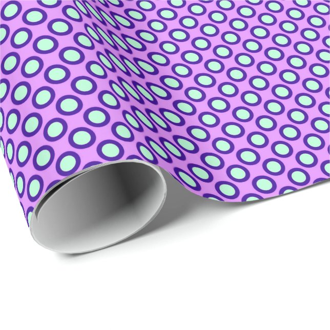 Papel De Presente Pontos polka circulados, orquídea, violeta e azul (Ponta do rolo)