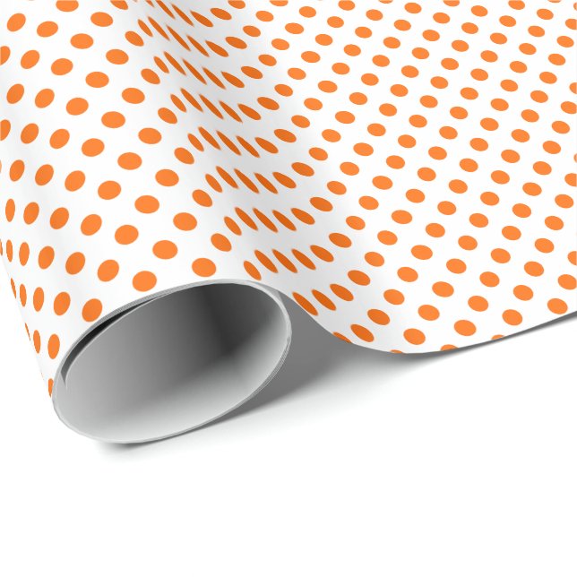 Papel De Presente Pontos Polka Laranja em Branco (Ponta do rolo)