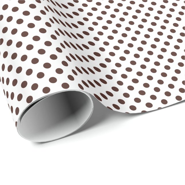 Papel De Presente Pontos Polka Marrons em Branco (Ponta do rolo)