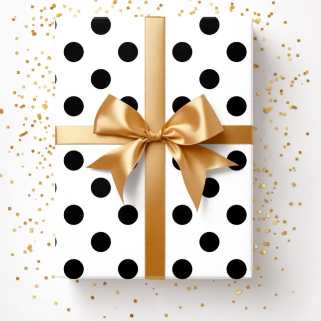 Papel De Presente Pontos Pretos e Brancos Modernos (Modern Black White Polka Dots Wrapping Paper)