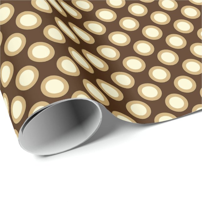Papel De Presente Pontos retrorados circulados, chocolate, creme e b (Ponta do rolo)