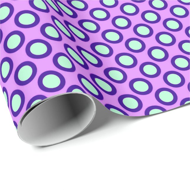 Papel De Presente Pontos retrorados circulados, orquídea, violeta e  (Ponta do rolo)