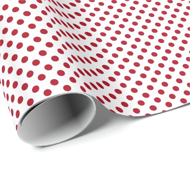 Papel De Presente Pontos Vermelhos Polka em Branco (Ponta do rolo)