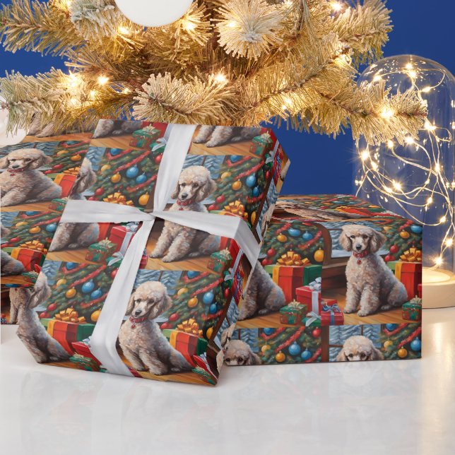 Papel De Presente Poodle de Natal com Árvore de Natal, presentes (Feriados)