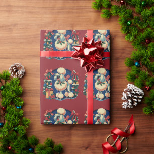 Papel De Presente Poodle de Natal Retro Vintage anos 50 Cachorro de