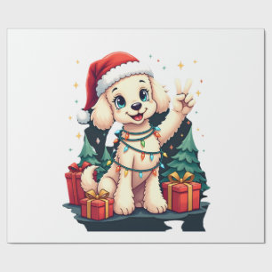 Papel De Presente Poodle Mão da Paz Engraçado Luzes de Natal Feminin
