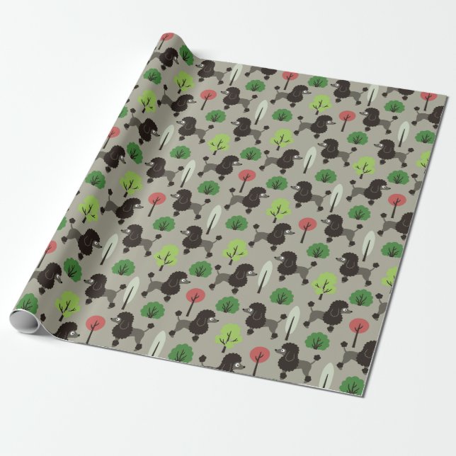 Papel De Presente Poodle no parque Wrapping Paper (Desenrolado)