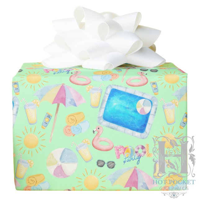 Papel De Presente Pool Party Gift Wrapping Paper - Green (Criador carregado)