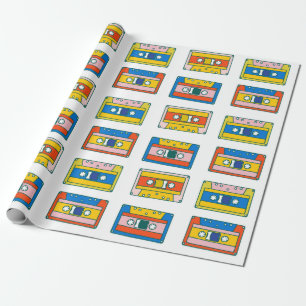 Papel De Presente Pop art 90s padrão perfeito de cassetes musicais.