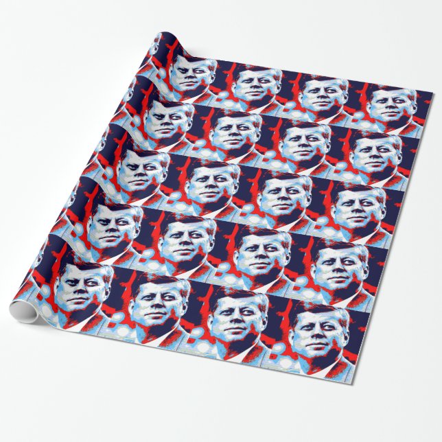 Papel De Presente Pop Art JFK John F. Kennedy Red Blue (Desenrolado)