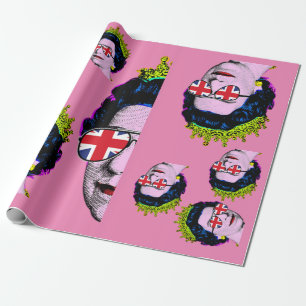 Papel De Presente Pop art Modern HM Queen com óculos Union Jack