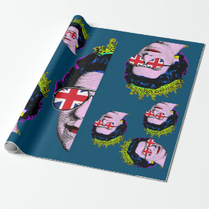 Papel De Presente Pop-art Modern HM Queen com Union Jack Óculos Wr