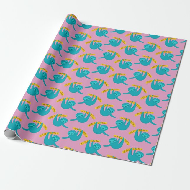 Papel De Presente Pop Art Sloth Pattern (Desenrolado)
