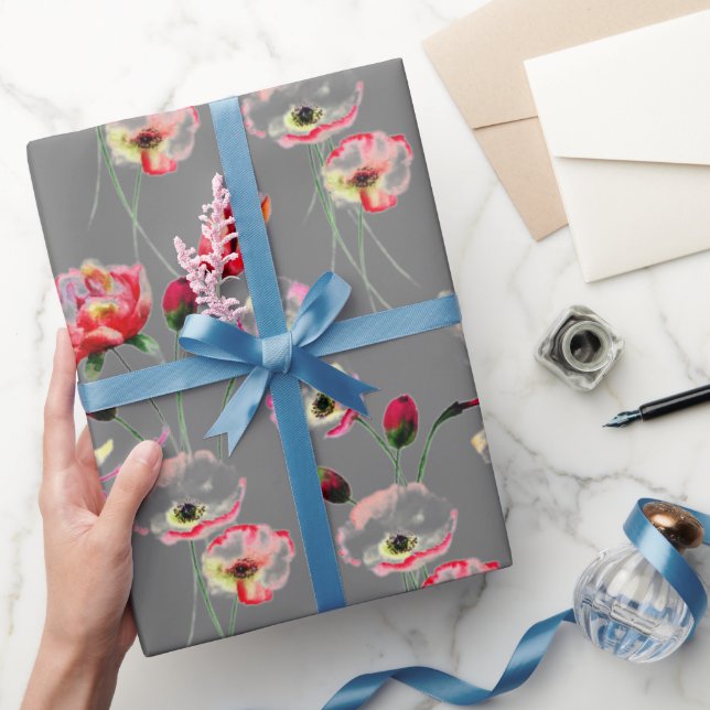 Papel De Presente Pópia Padrão Na Cinza (Presentear)