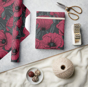 Papel De Presente Poppies em Viva Magenta