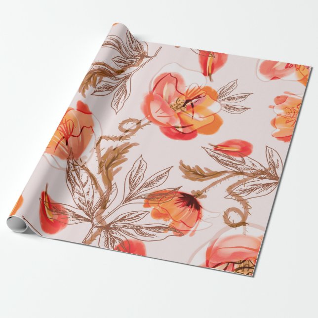 Papel De Presente Poppies Flowers Seamless Pattern on a Beige Backgr (Desenrolado)