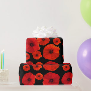 Papel De Presente Poppies vermelhos grandes em preto