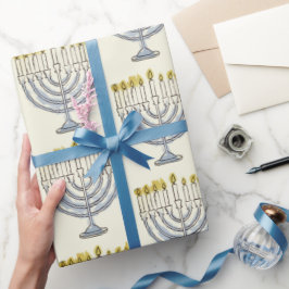 Papel De Presente Por Feriado Judeu Feliz Hanukkah Festivo Menorah
