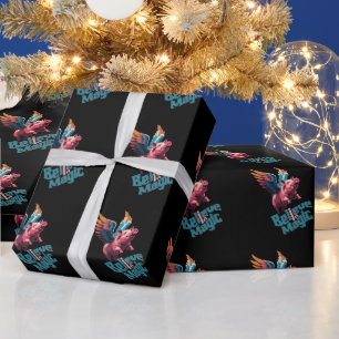 Papel De Presente Porco bonito com asas coloridas   Acredita em Mági