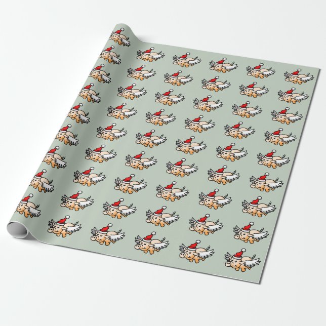 Papel De Presente Porco de Natal Voador (Desenrolado)