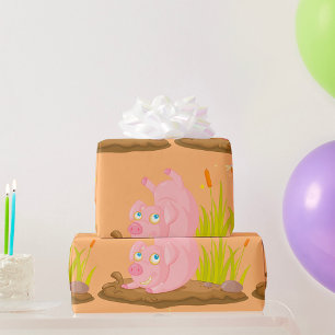 Papel De Presente Porco em Fazenda Engraçado de Lama