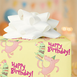 Papel De Presente Porco Engraçado Feliz Aniversário! Desenho Animado
