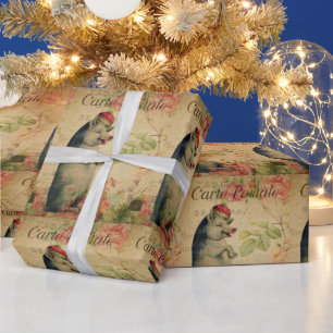 Papel De Presente Porco Postal Francês Vintage Com Crown Floral