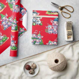 Papel De Presente Porcos Adoráveis no Quebra do Presente de Natal Ve