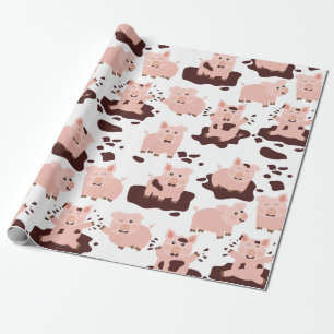 Papel De Presente Porcos fofos brincando em Animais da Fazenda de La