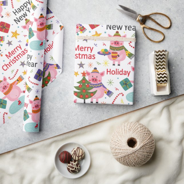 Papel De Presente Porcos Rosa Para o Natal (Artesanato)
