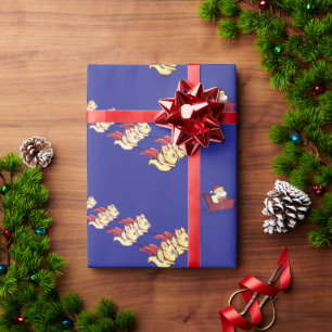 Papel De Presente Porcos Voam como Rena de Natal Azul