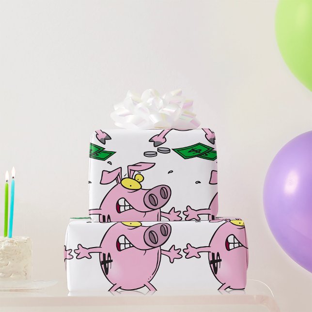 Papel De Presente Porquinho Banco Divertido Perdendo Dinheiro (Criador carregado)