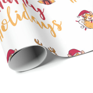 Papel De Presente Porquinhos-da-índia Felizes Férias Chapéus Vermelh