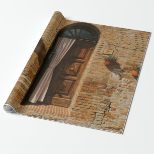 PAPEL DE PRESENTE PORTA DE MADEIRA MARAVILHADA NA PAREDE BRICK MARRO
