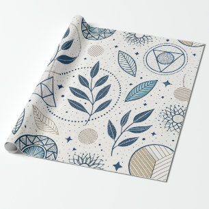 Papel De Presente Porta Geométrica Azul