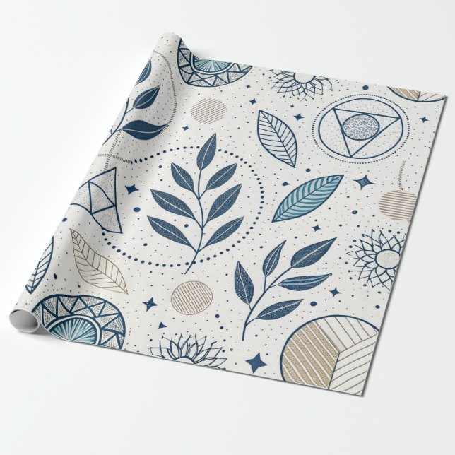 Papel De Presente Porta Geométrica Azul (Desenrolado)
