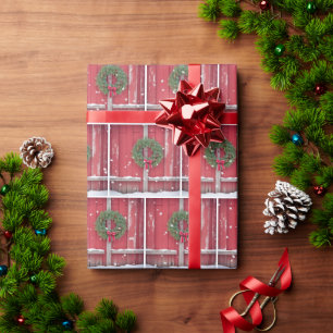 Papel De Presente Porta Red Barn Com Fio De Natal Em Flocos De Neve