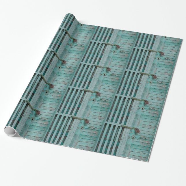 Papel De Presente Porta Turquesa Desgastada (Desenrolado)