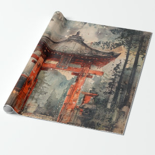 Papel De Presente Portão da Montanha Vermilion Ink Wash