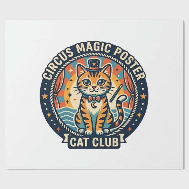 Papel De Presente Pôster de Magia de Circo Gato Design de Gatinho Fo (Aberto)