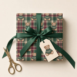 Papel De Presente Pôster de Urso de Pelúcia de Inverno com Laço Burg