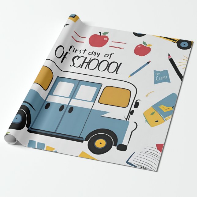 Papel De Presente Poster do Lápis do Primeiro Dia da Escola (Desenrolado)