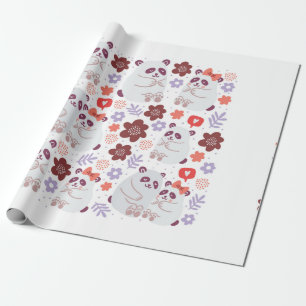 Papel De Presente Poster quadrado com casais de pandas bonitos apaix