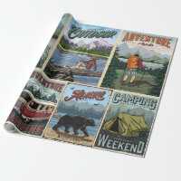 Posters vintage de recreação exteriores com canoa